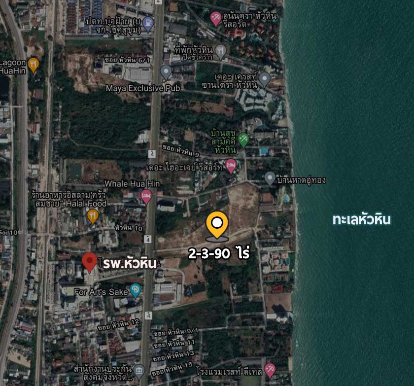แผนที่มุมสูงของที่ดินใกล้ทะเลหัวหิน